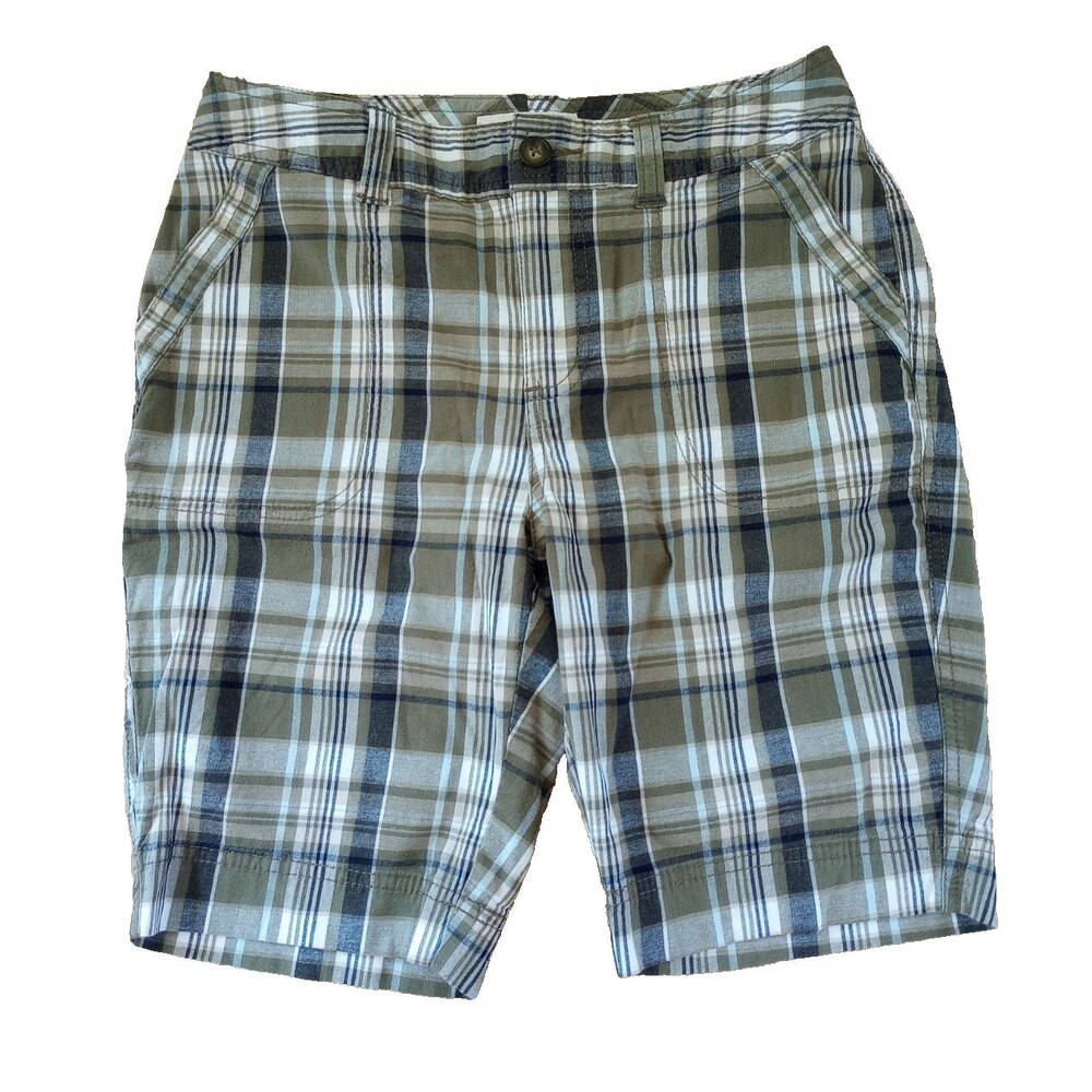 Y2K Bermuda Shorts Brown Green Plaid Womens 4P St Johns Bay Casual Cotton Skater